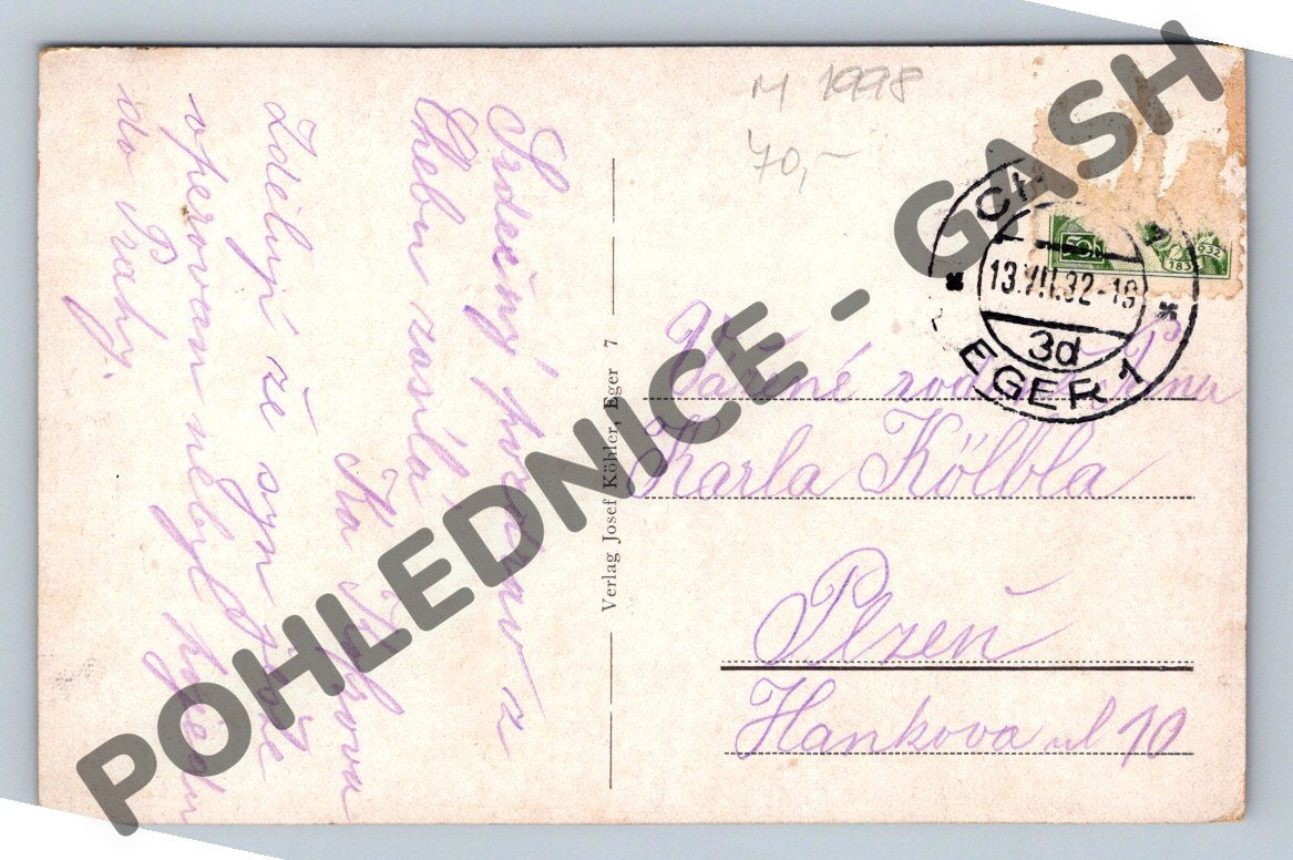 Pohlednice Cheb Eger pohled z Bismarckovy výšiny 1932 (M1998)
