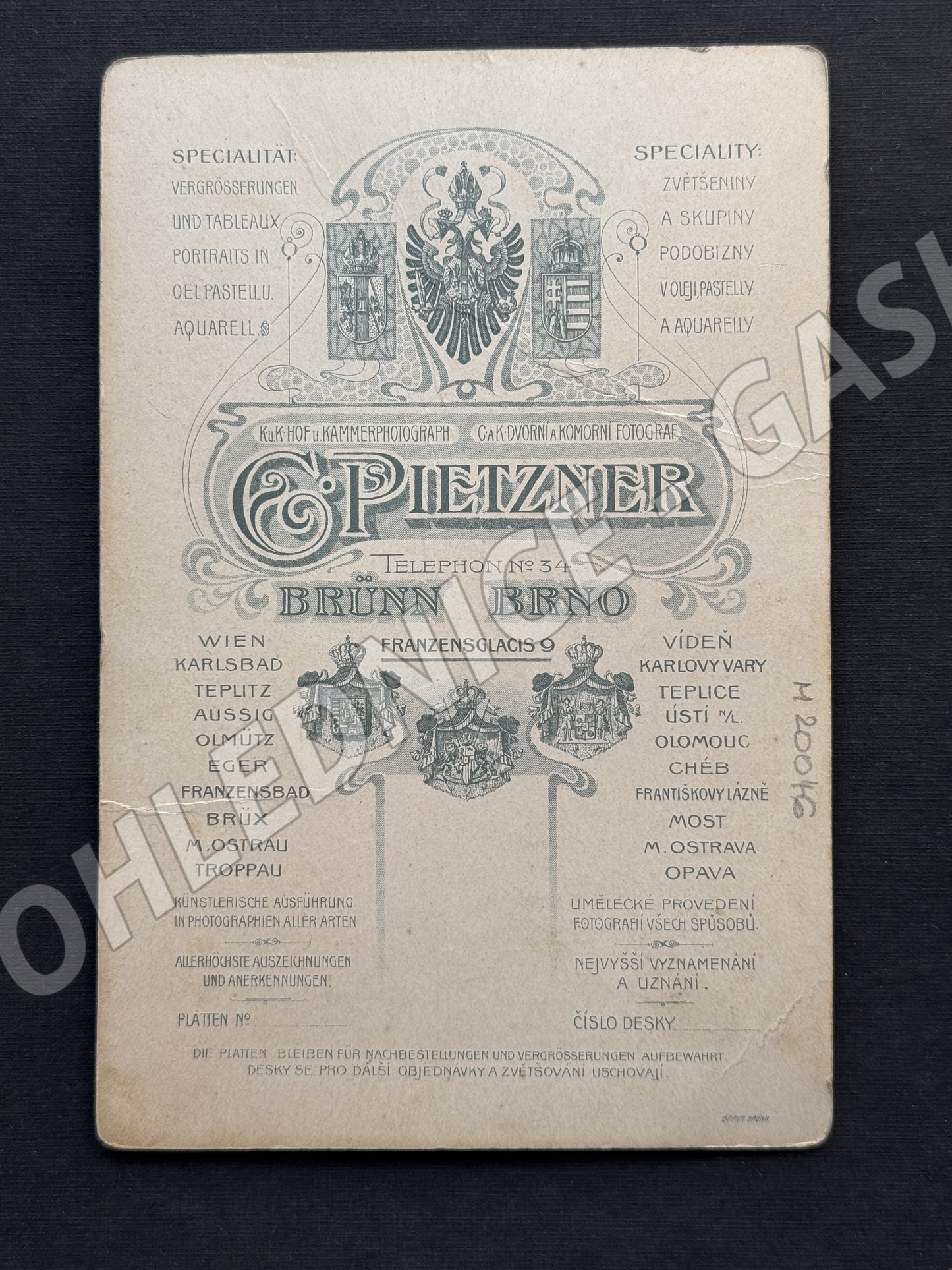 Stará fotografie Brno portrét muže v brýlích ateliér Pietzner (M20046)
