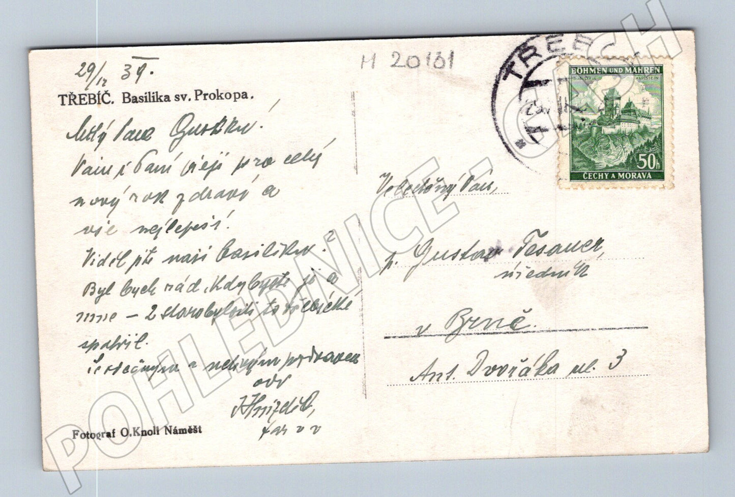 Pohlednice Třebíč bazilika sv Prokopa 1939 (M20131)