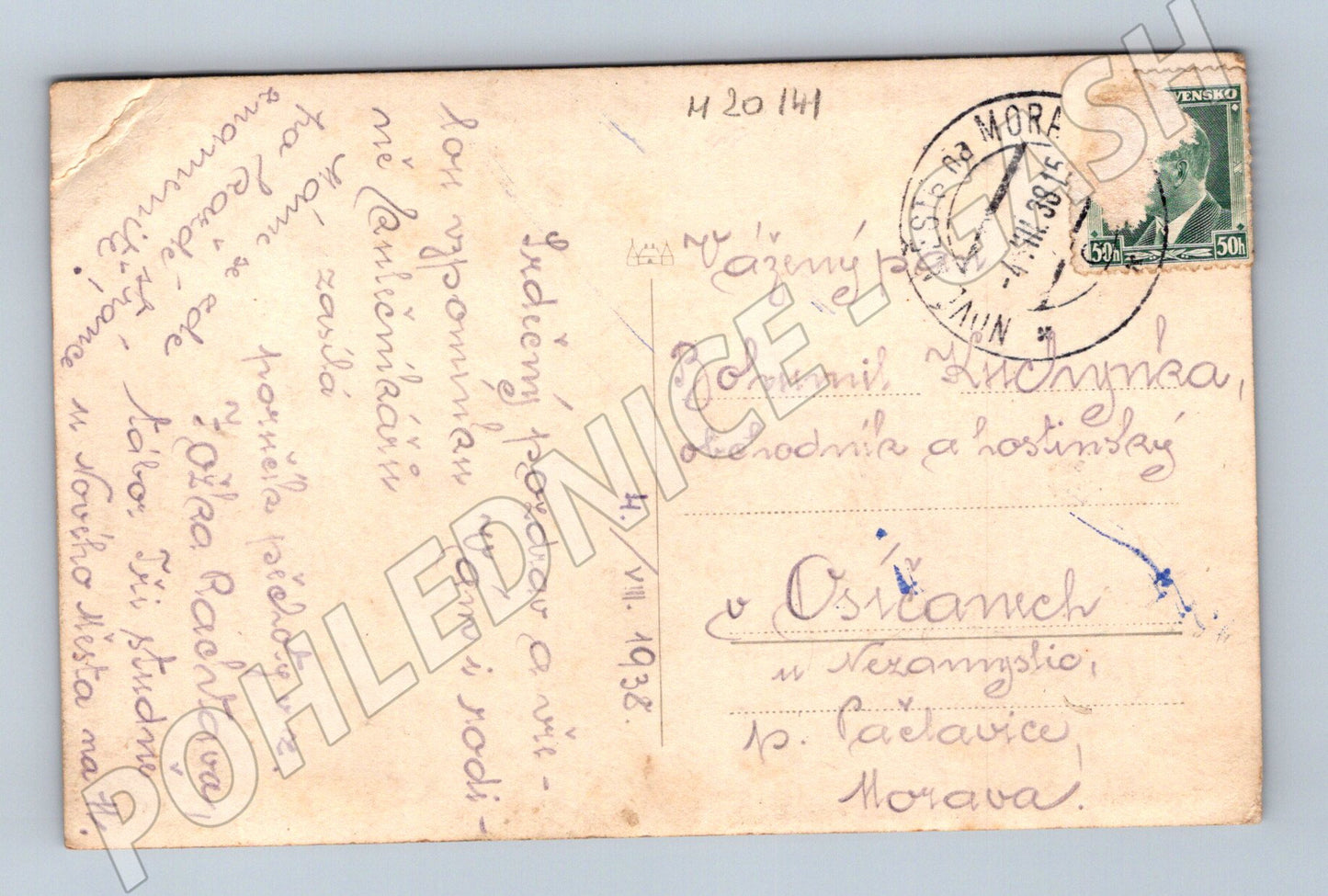 Pohlednice Sykovec Českomoravská Vysočina 1938 (M20141)