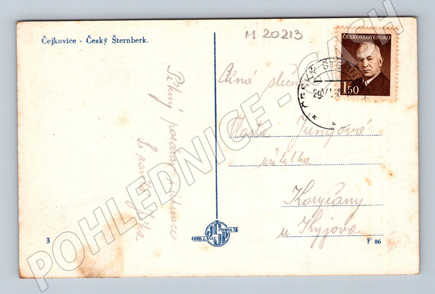 Pohlednice Český Šternberk Čajkovice 1947 (M20213)