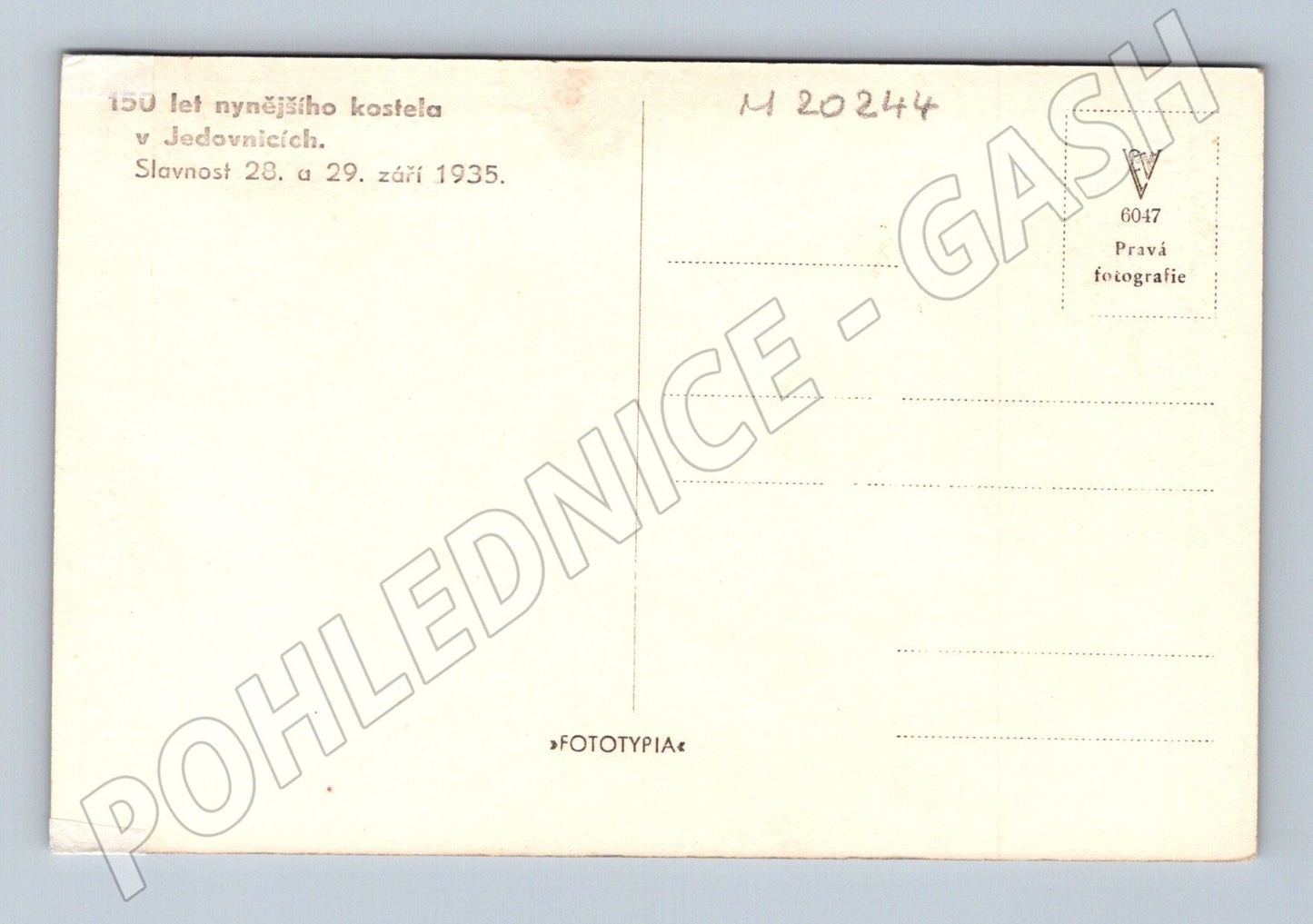 Pohlednice Jedovnice kostel jubileum 1935 (M20244)