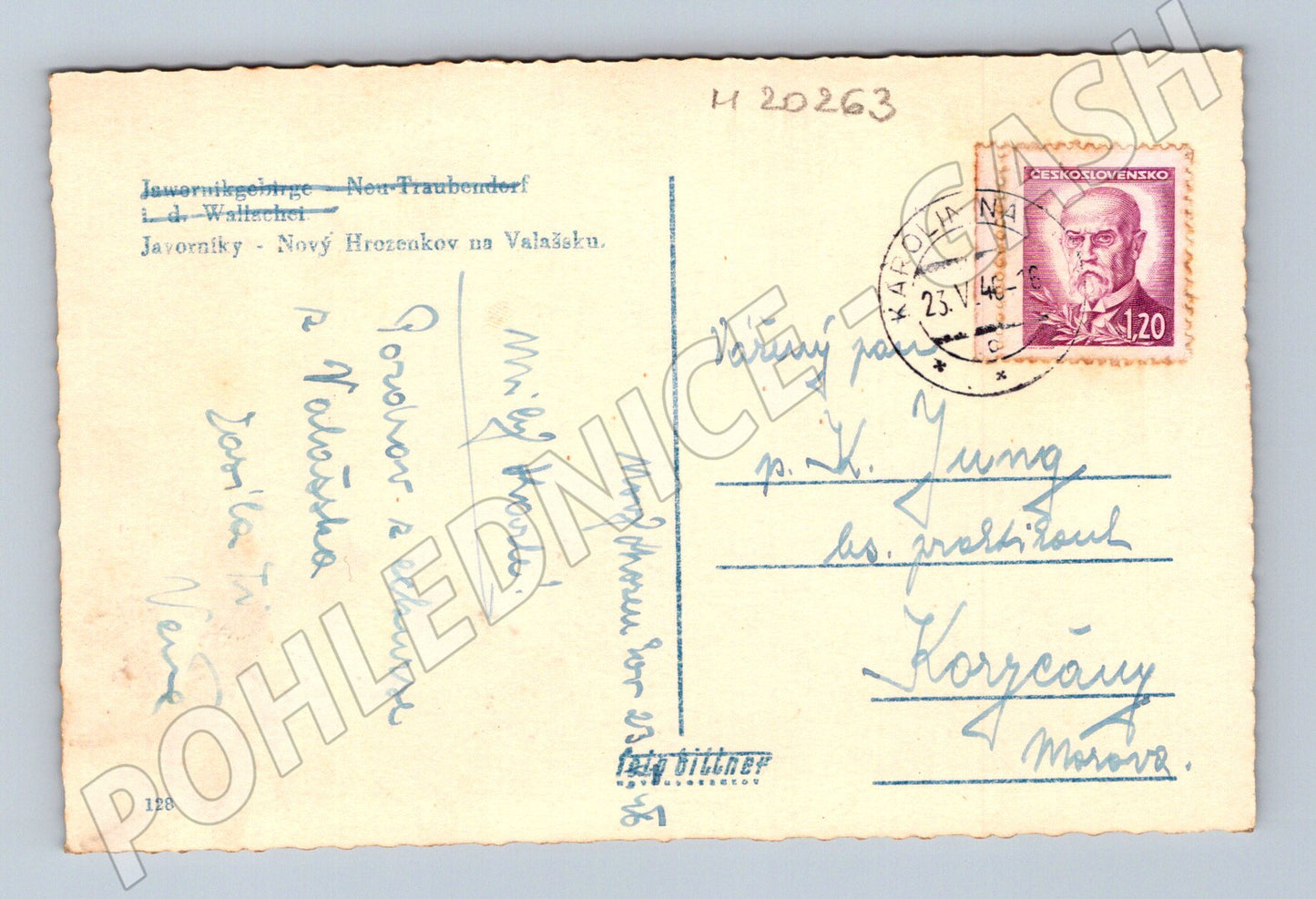 Pohlednice Nový Hrozenkov Javorníky 1946 (M20263)
