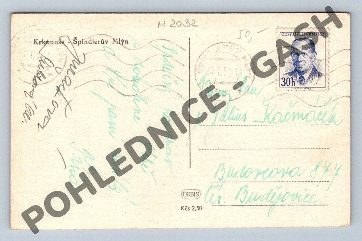 Pohlednice Špindlerův Mlýn Krkonoše zimní ČSR 1951 (M2032)