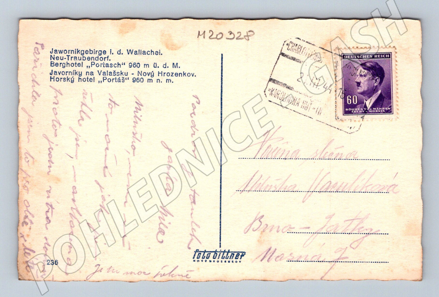 Pohlednice Javorníky hotel Portáš zimní 1941 (M20328)