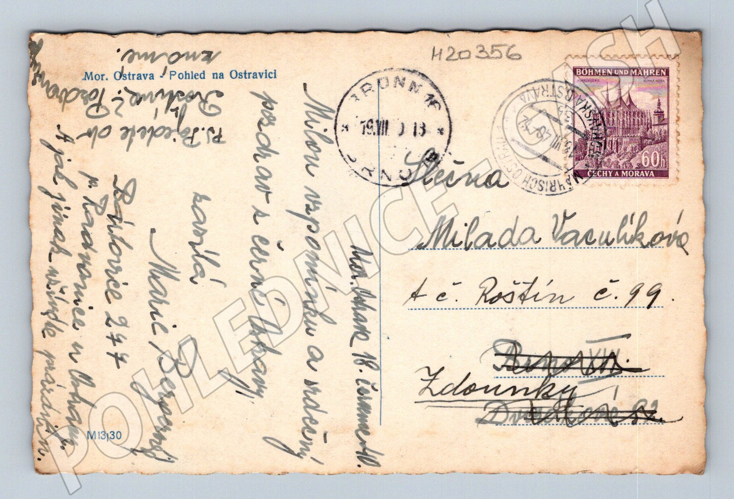 Pohlednice Moravská Ostrava Ostravice 1942 (M20356)