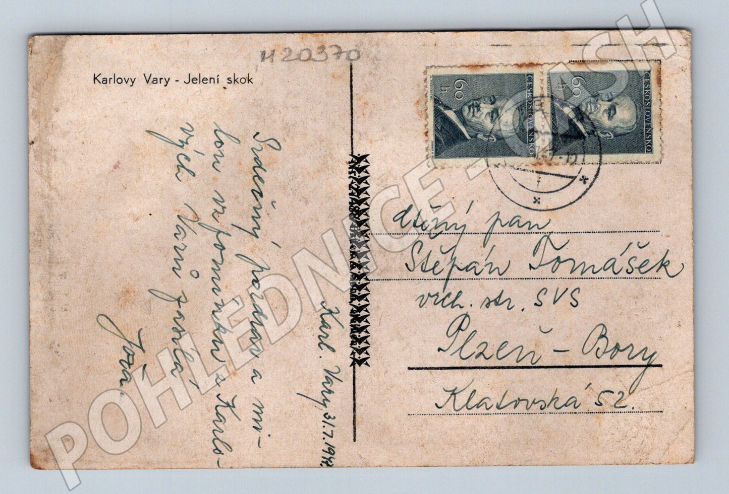 Pohlednice Karlovy Vary Jelení skok 1947 (M20370)