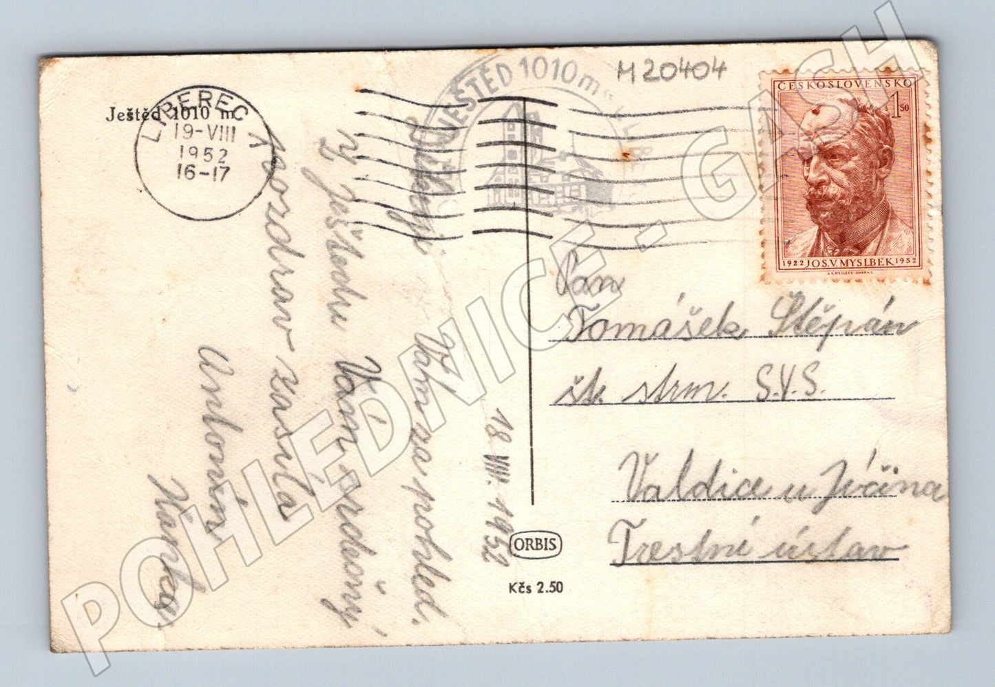 Pohlednice lanovka na Ještěd Liberec 1952 (M20404)