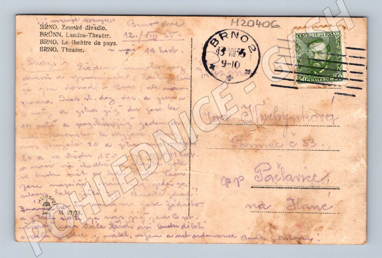 Pohlednice Brno Zemské divadlo 1935 (M20406)