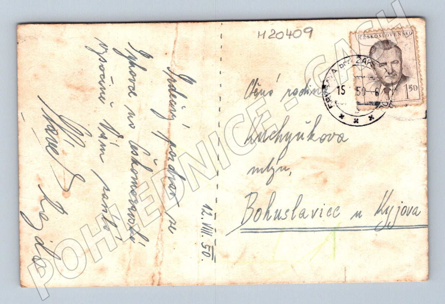 Pohlednice Sykovec chaty v lese 1950 (M20409)