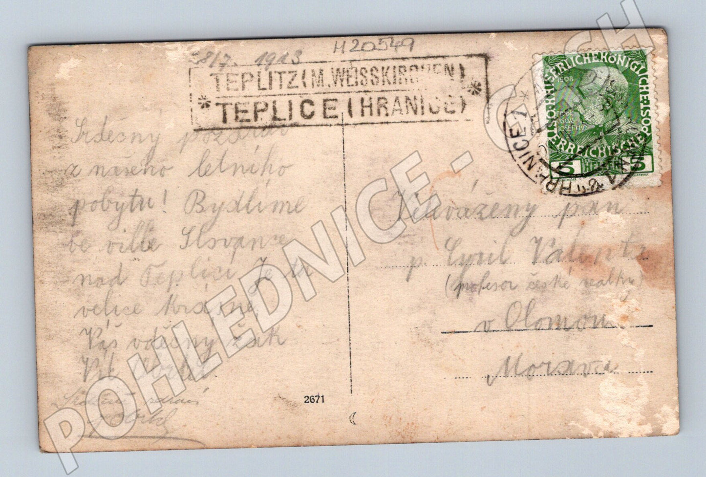 Pohlednice Teplice u Hranic vila Slovanka 1918 (M20549)