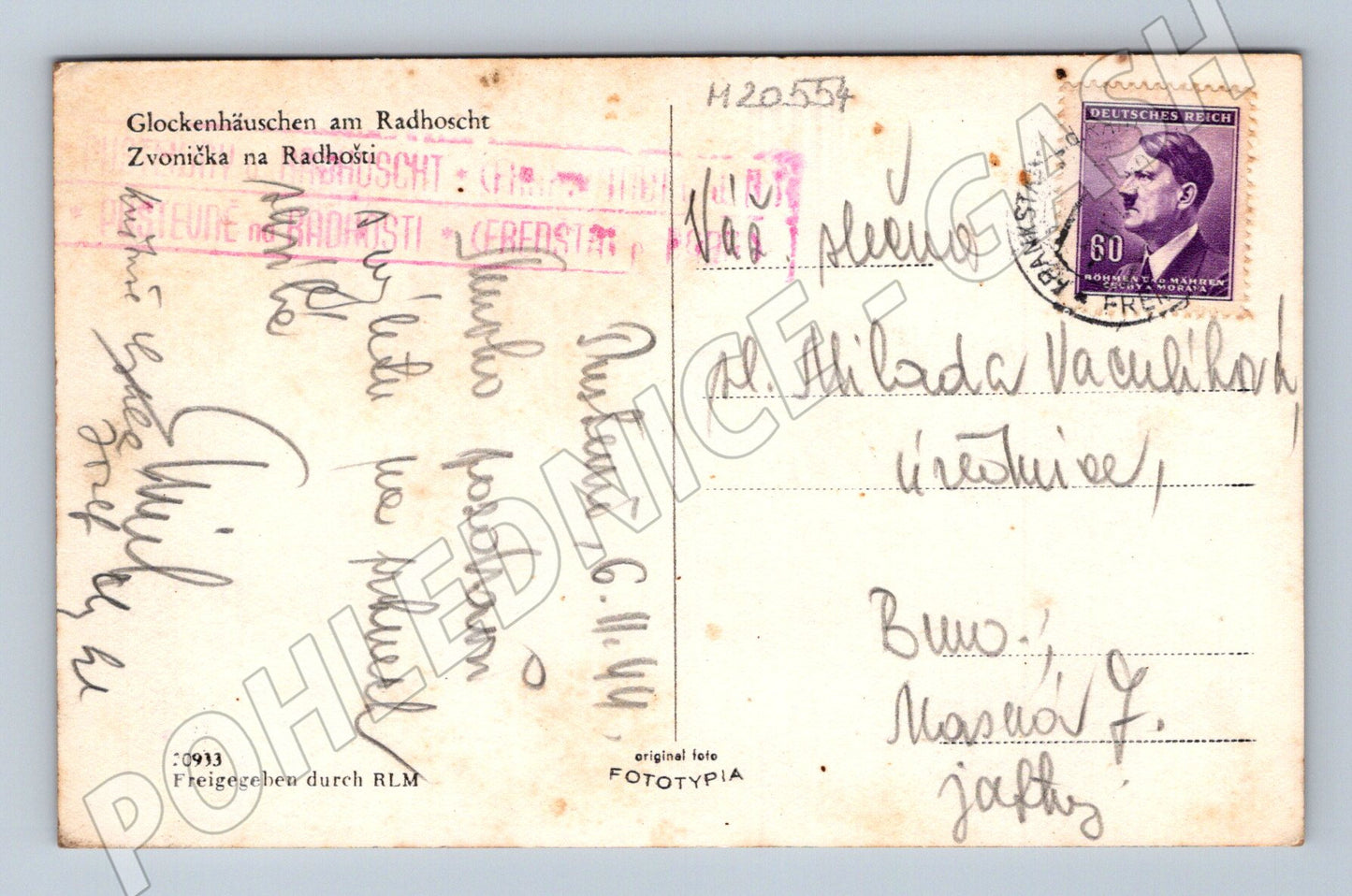 Pohlednice Radhošť zvonička 1941 (M20554)