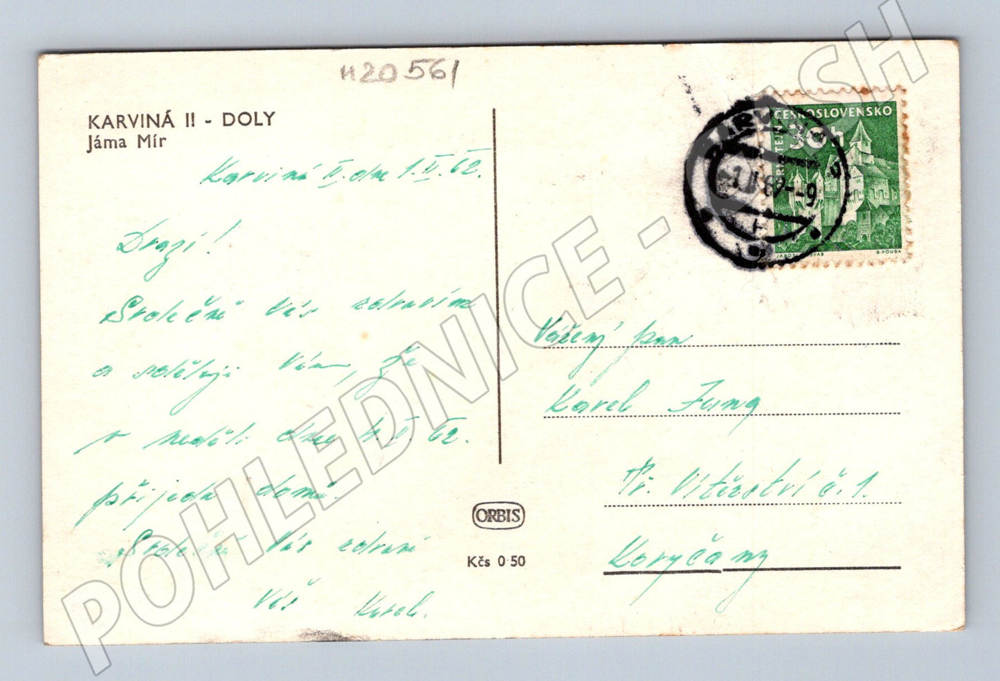 Pohlednice Karviná doly jáma Mír 1952 (M20561)