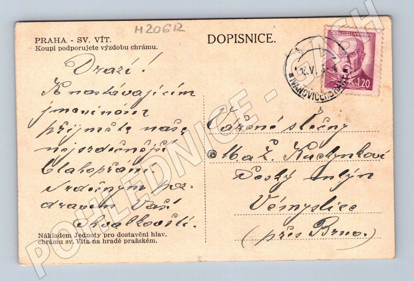 Pohlednice Praha sv Vít interiér 1944 (M20612)