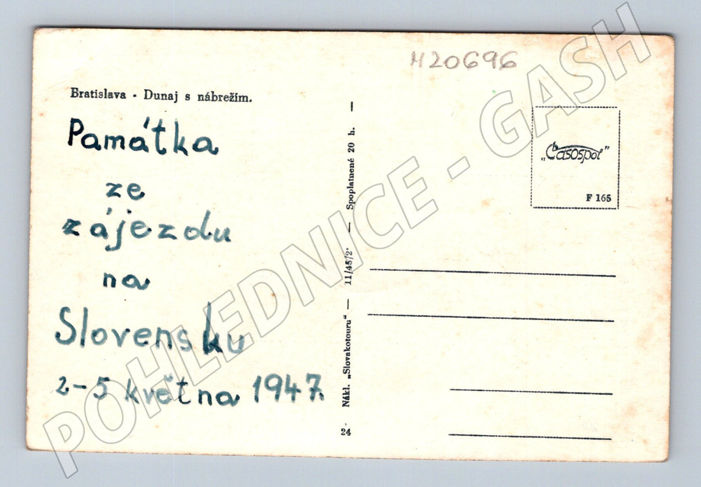 Pohlednice Bratislava Dunaj a hrad 1947 (M20696)