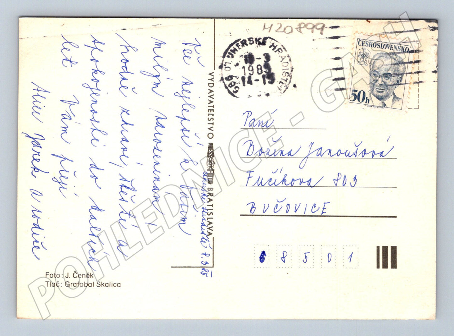 Pohlednice srdečné blahopřání růže 1985 (M20899)