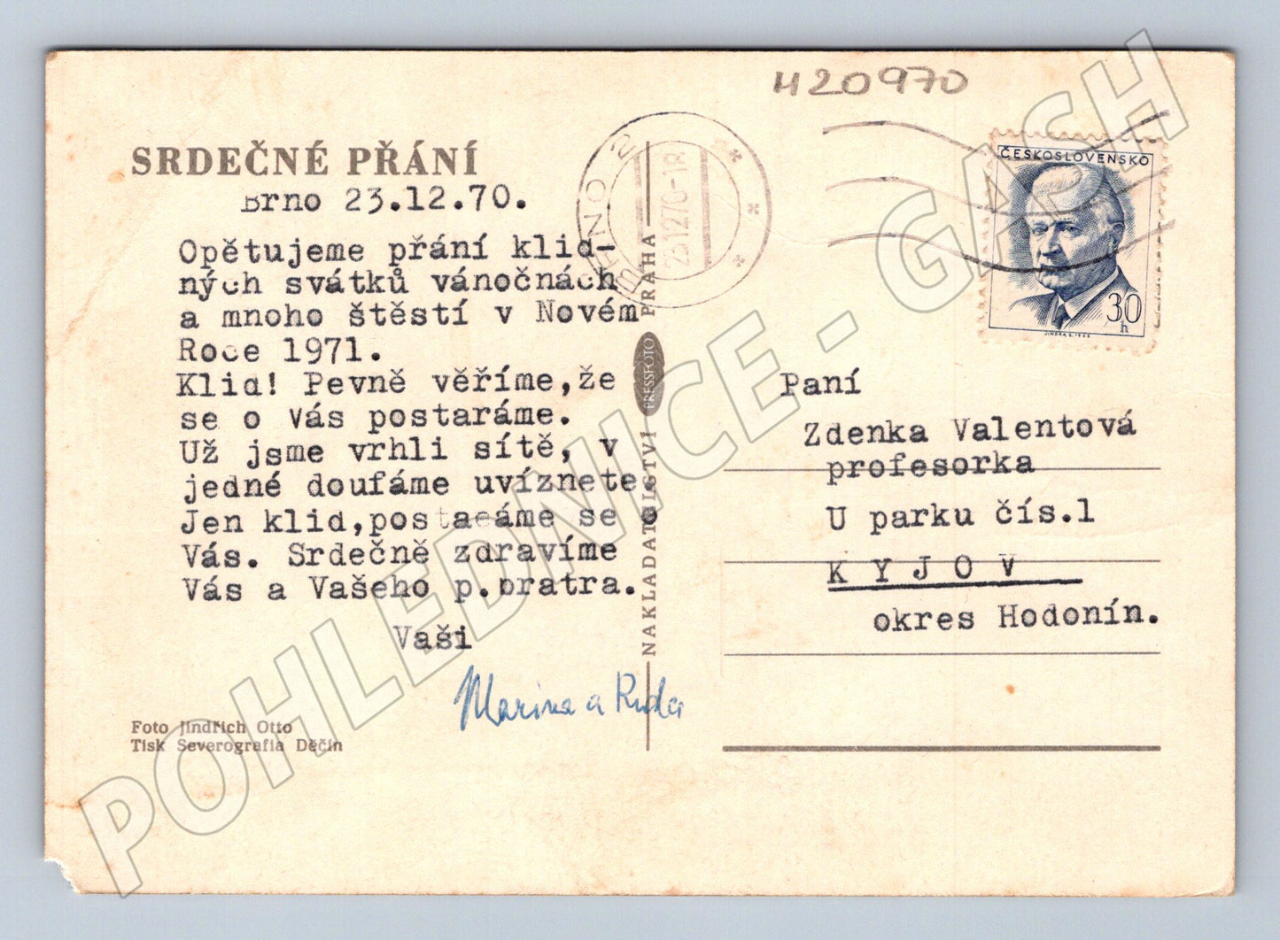 Pohlednice žluté růže 1970/71 (M20970)