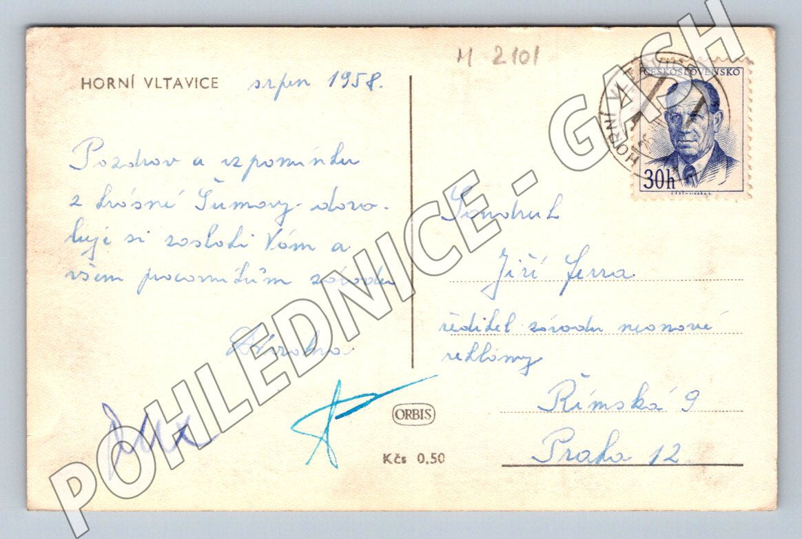 Pohlednice Horní Vltavice Šumava ČSR 1958 (M2101)