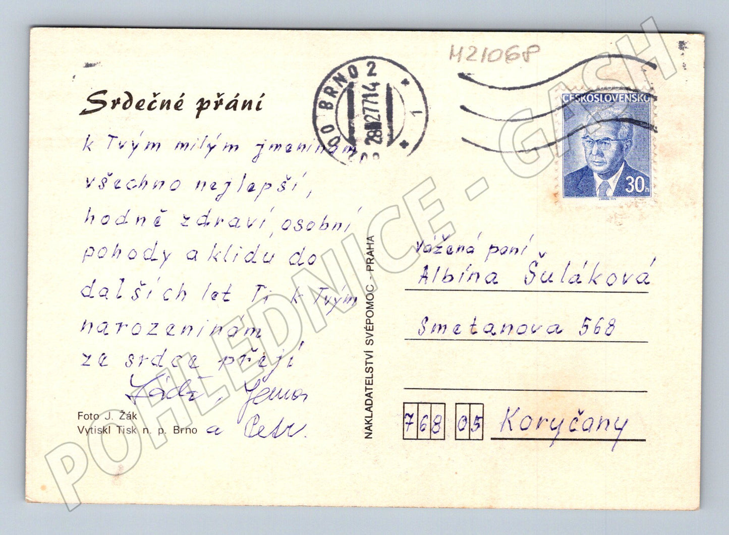 Pohlednice karafiáty přání (M21068)