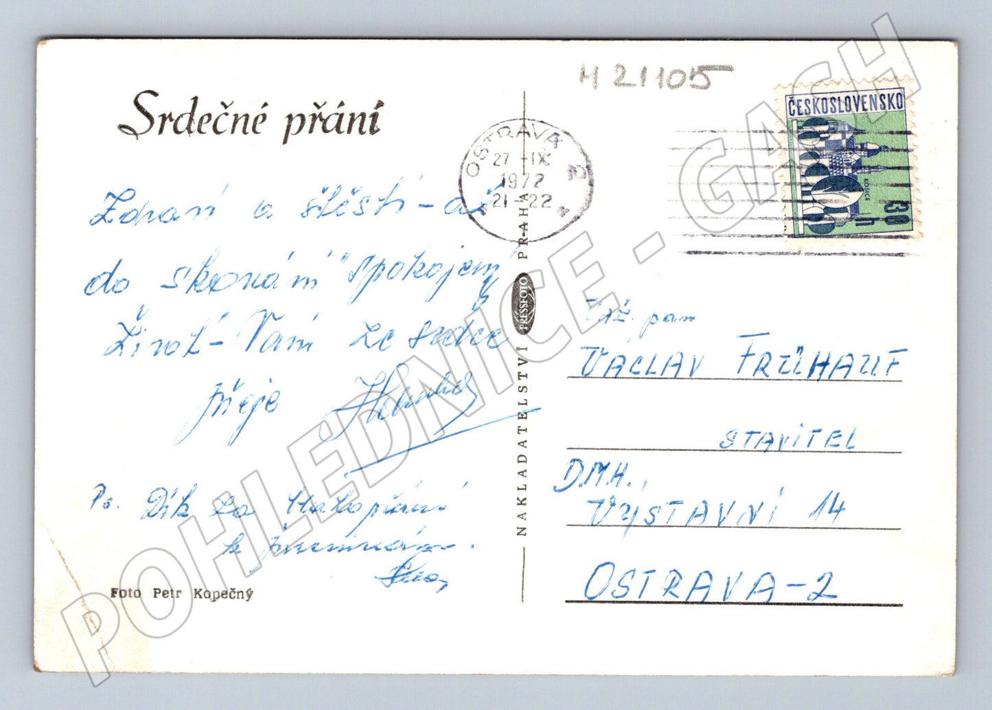 Pohlednice růže černobílá 1972 (M21105)