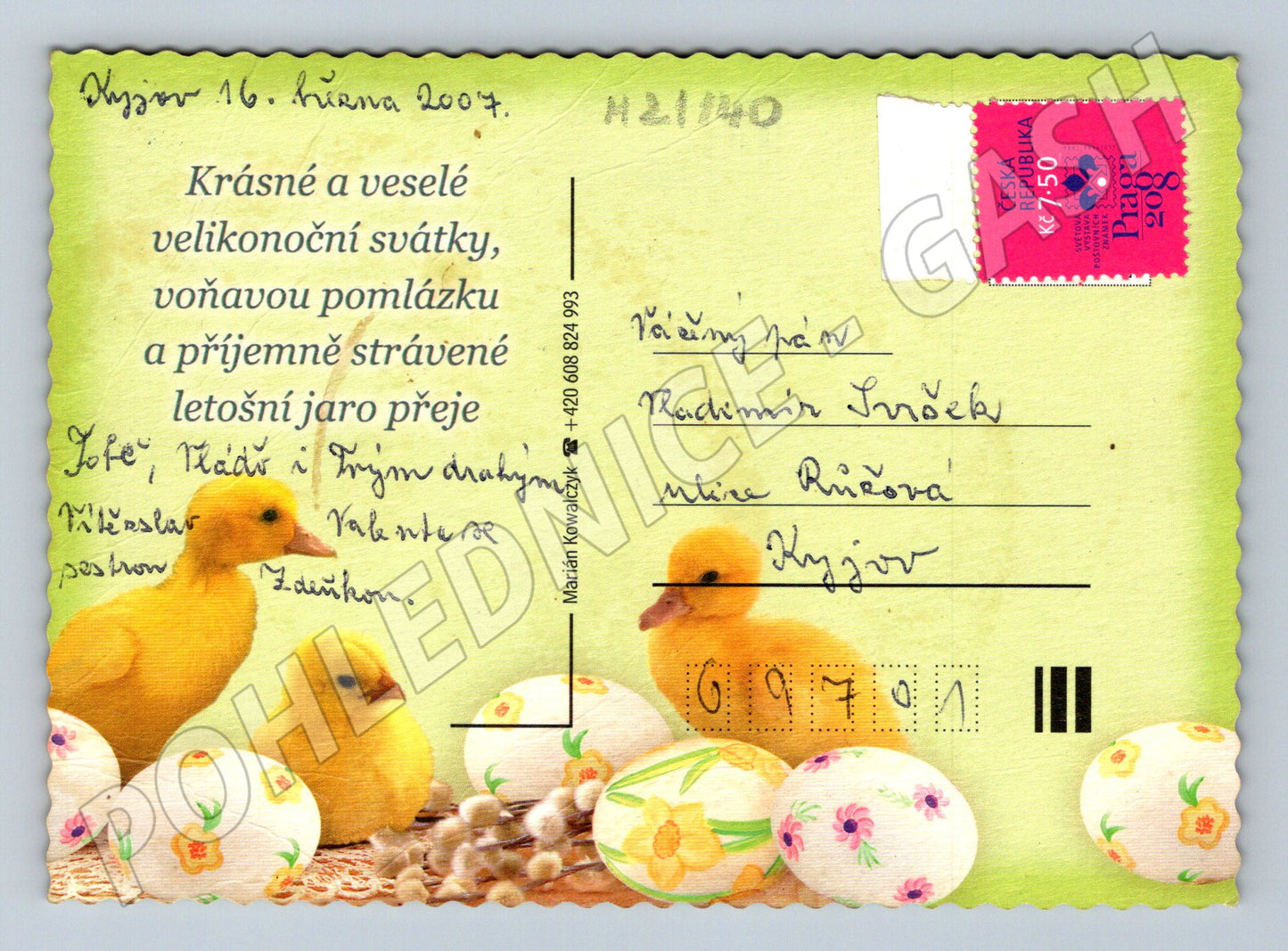Pohlednice velikonoční kuřátka vajíčka květiny (M21140)