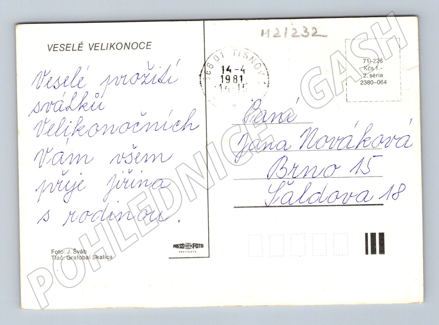 Pohlednice velikonoční kraslice 1981 ručně psaná (M21232)