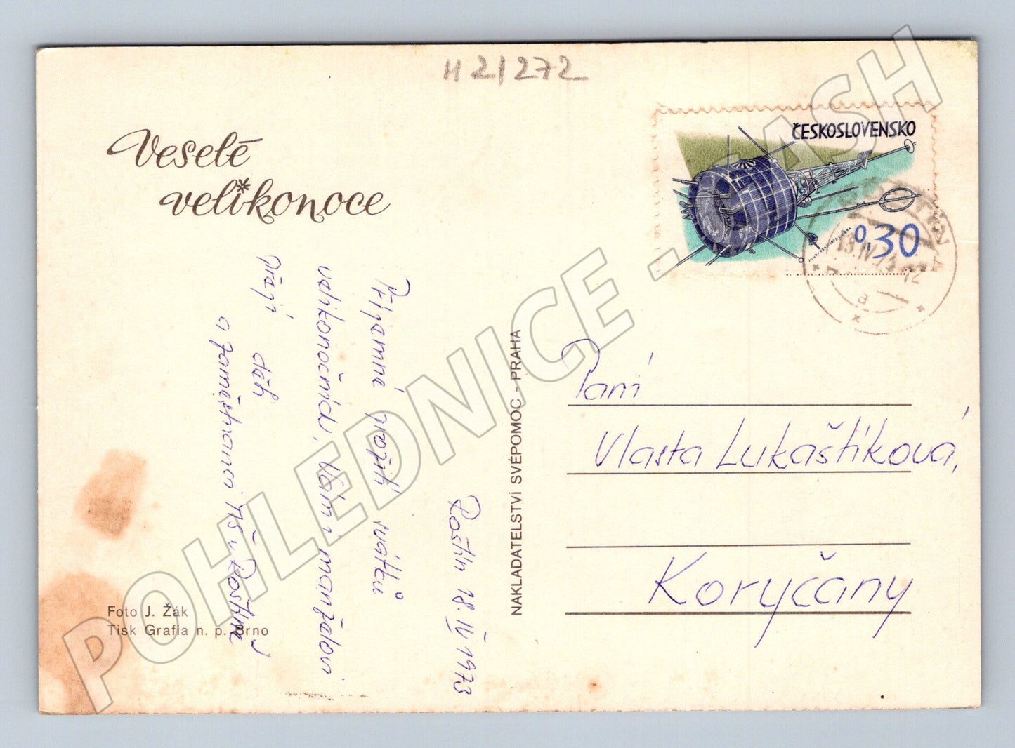 Pohlednice velikonoční zajíček a králíčci 1973 (M21272)
