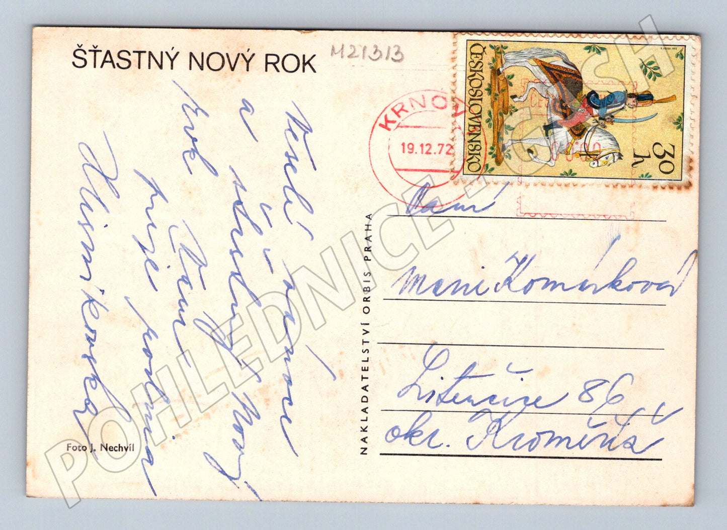 Pohlednice novoroční ČSSR 1972 razítko známka (M21313)