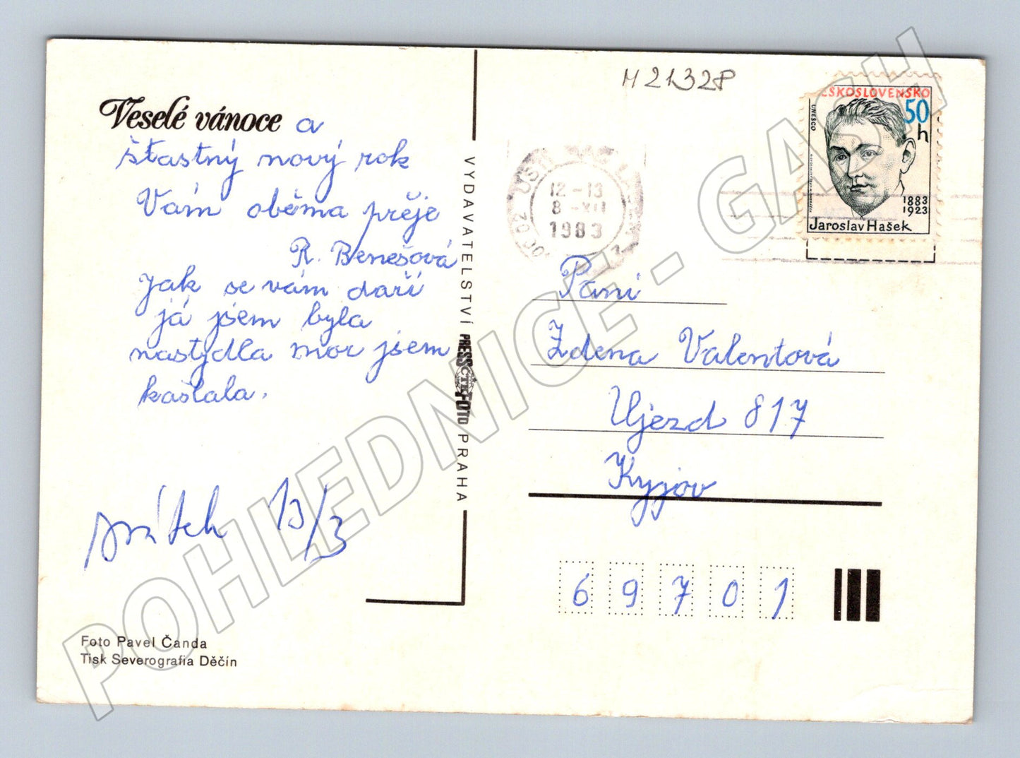 Pohlednice vánoční jablka a větvičky 1983 (M21328)