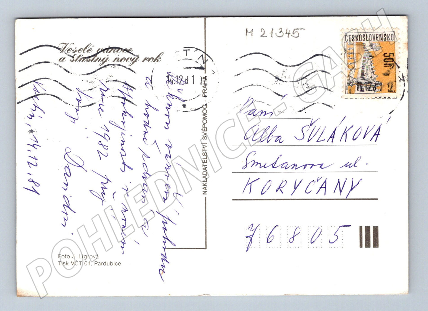 Pohlednice vánoční jablka ořechy svíčky 1981 (M21345)