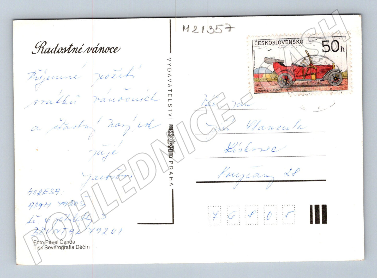 Pohlednice vánoční jablko svíčky Laurin Klement (M21357)