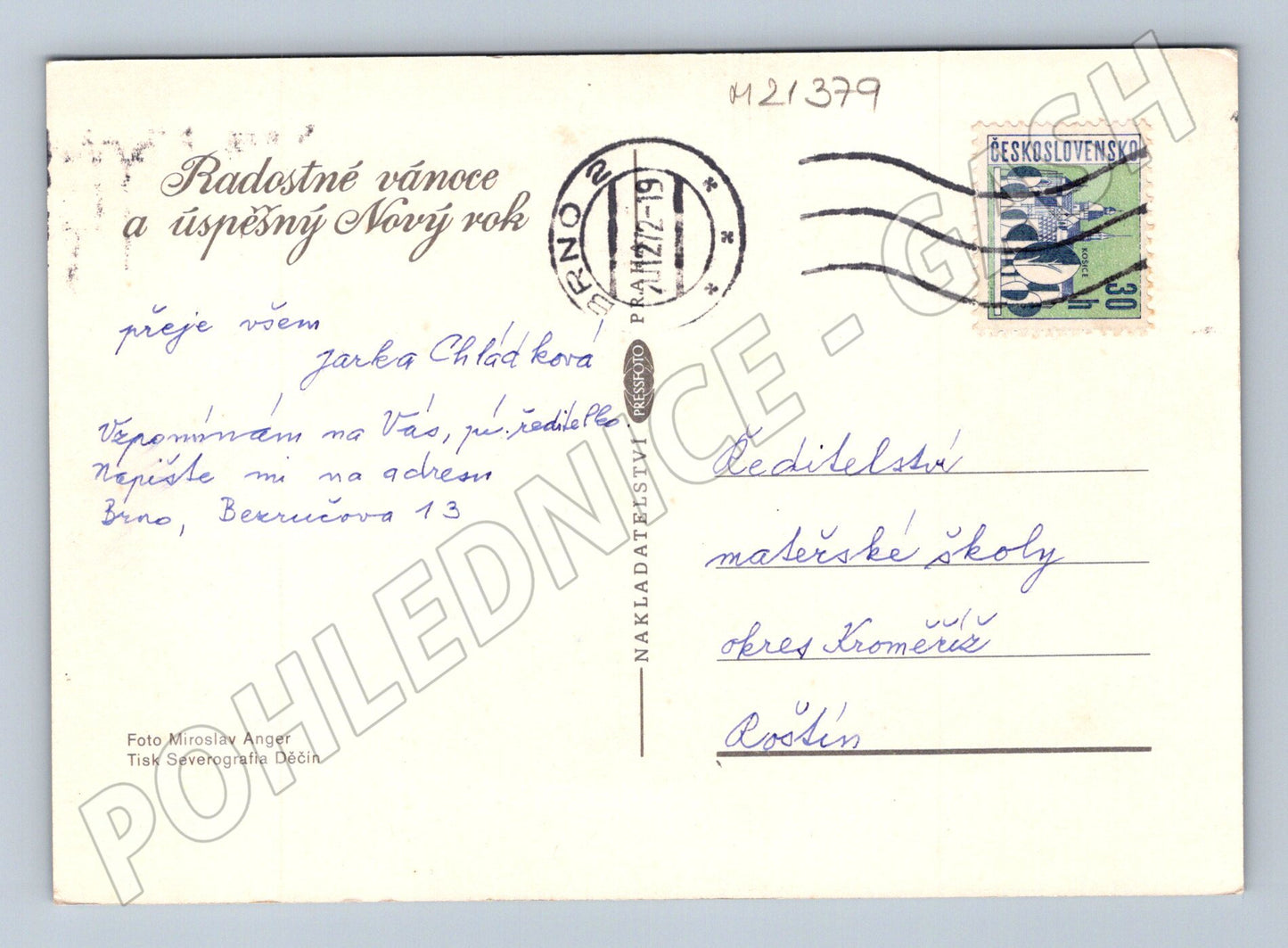 Pohlednice zimní krajina zaslaná razítko 30h (M21379)