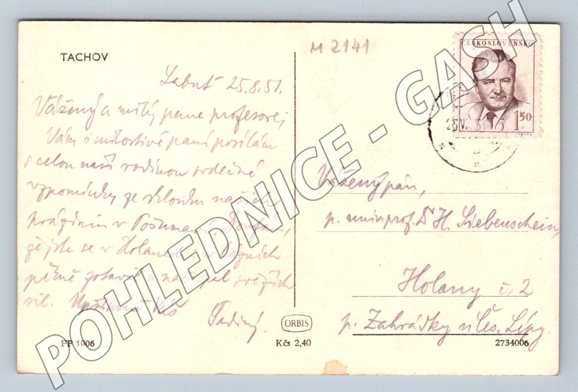 Pohlednice Tachov ČB raz 1951 (M2141)