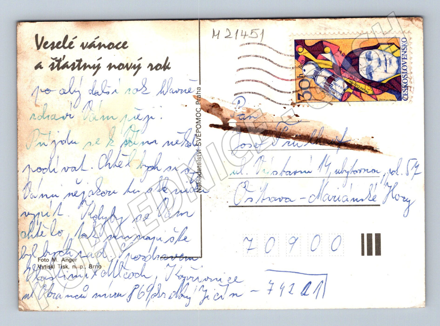 Pohlednice vánoční zvonek odeslaná 1951 (M21451)