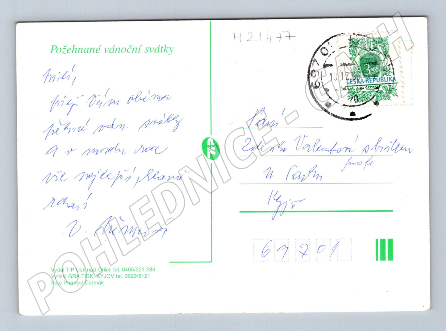 Pohlednice Veselé Vánoce zimní roubenka (M21477)