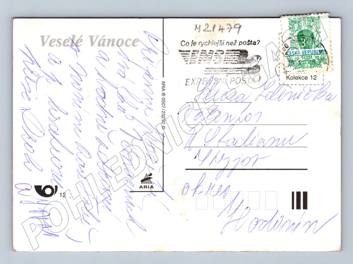 Pohlednice Veselé Vánoce chalupa ve sněhu (M21479)