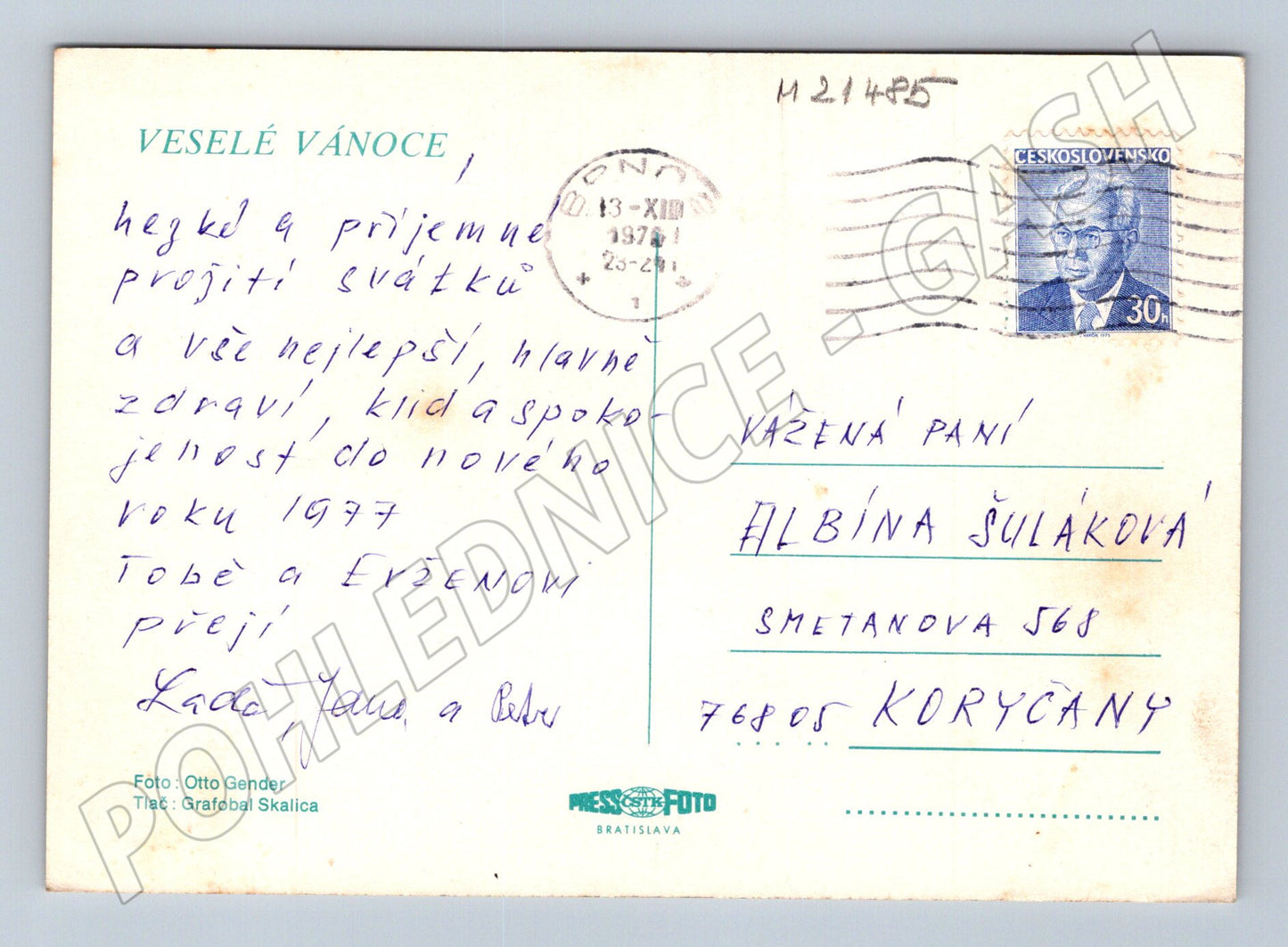 Pohlednice vánoční svíčka 1977 malý formát (M21485)