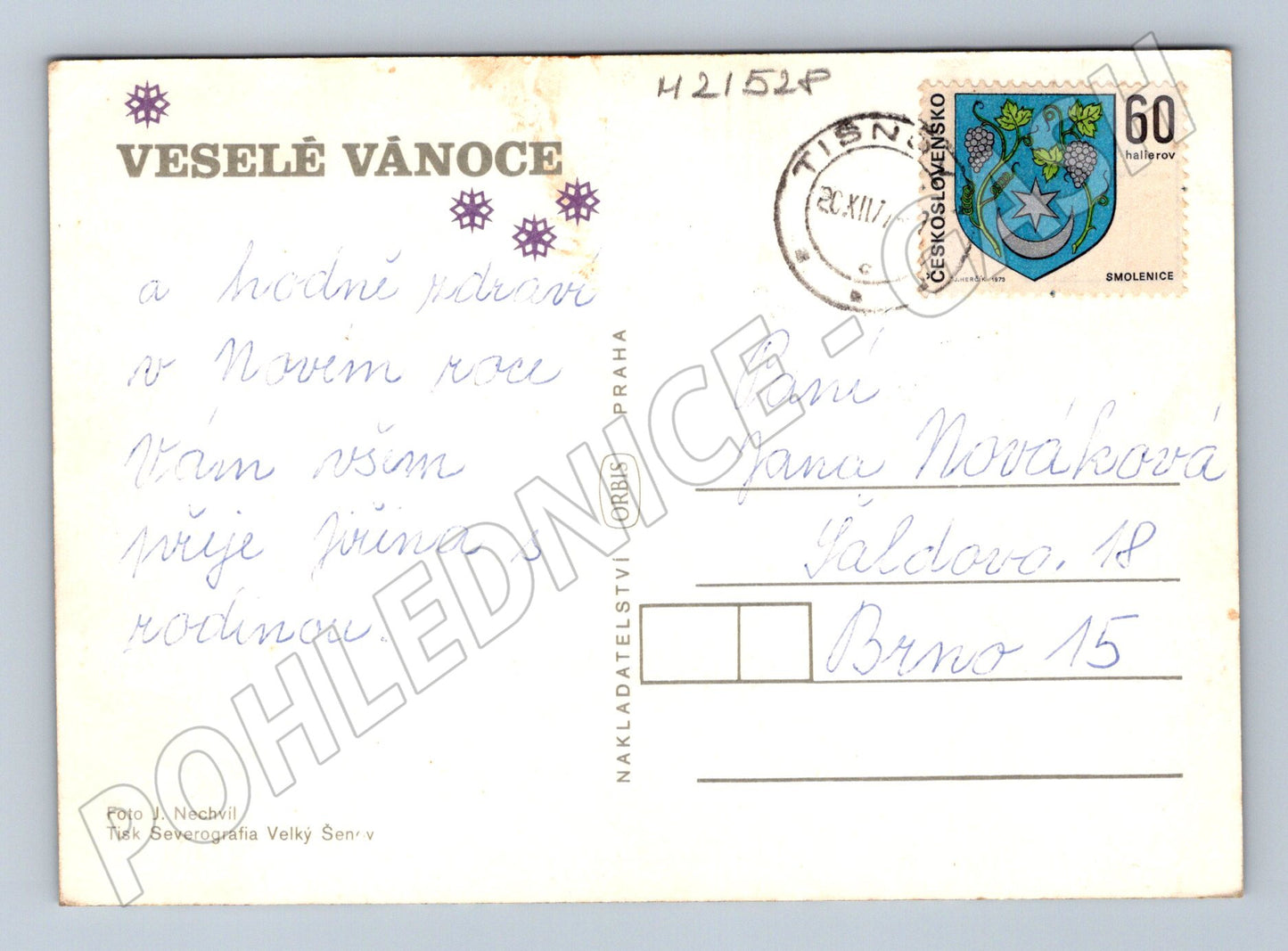 Pohlednice vánoční svíčka zaslaná známka 1973 (M21528)