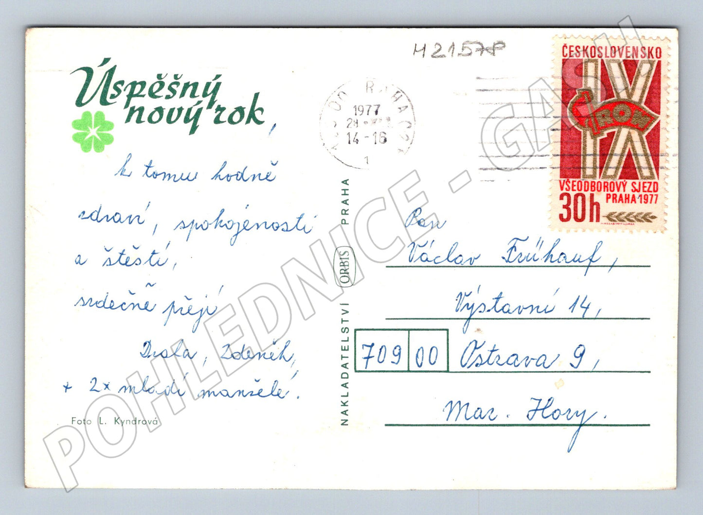 Pohlednice novoroční svíčka cukroví Orbis 1977 (M21578)