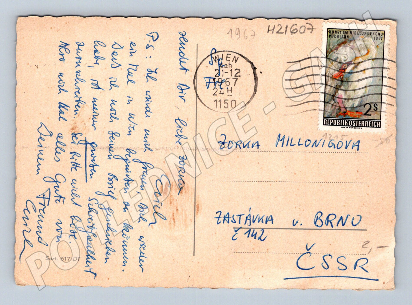 Pohlednice vánoční Rakousko zimní motiv 1967 (M21607)