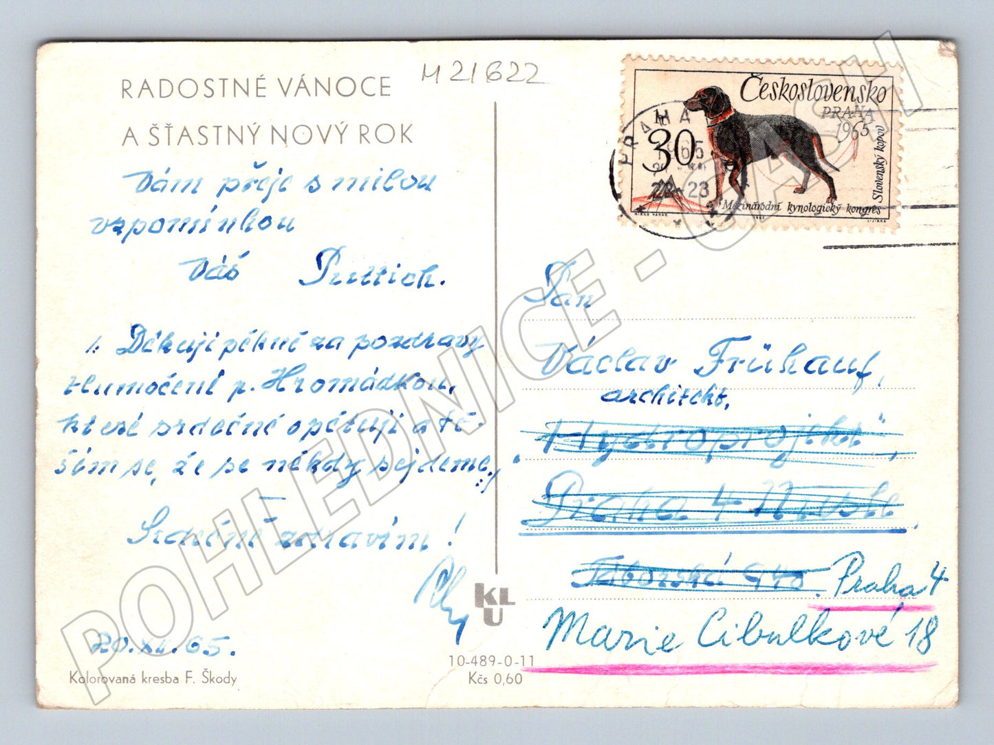 Pohlednice vánoční zimní vesnice F Škoda (M21622)