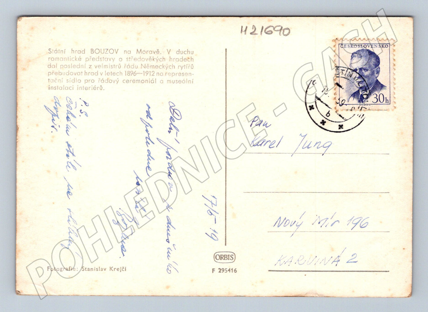 Pohlednice hrad Bouzov 1969 (M21690)
