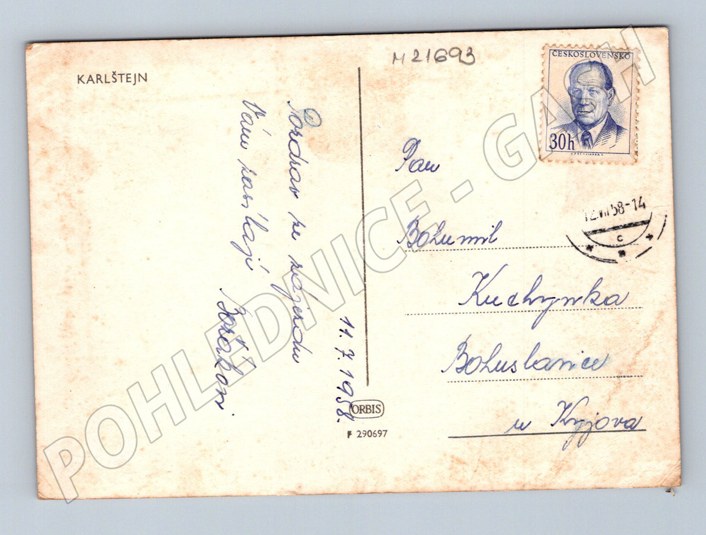 Pohlednice hrad Karlštejn 1958 (M21693)
