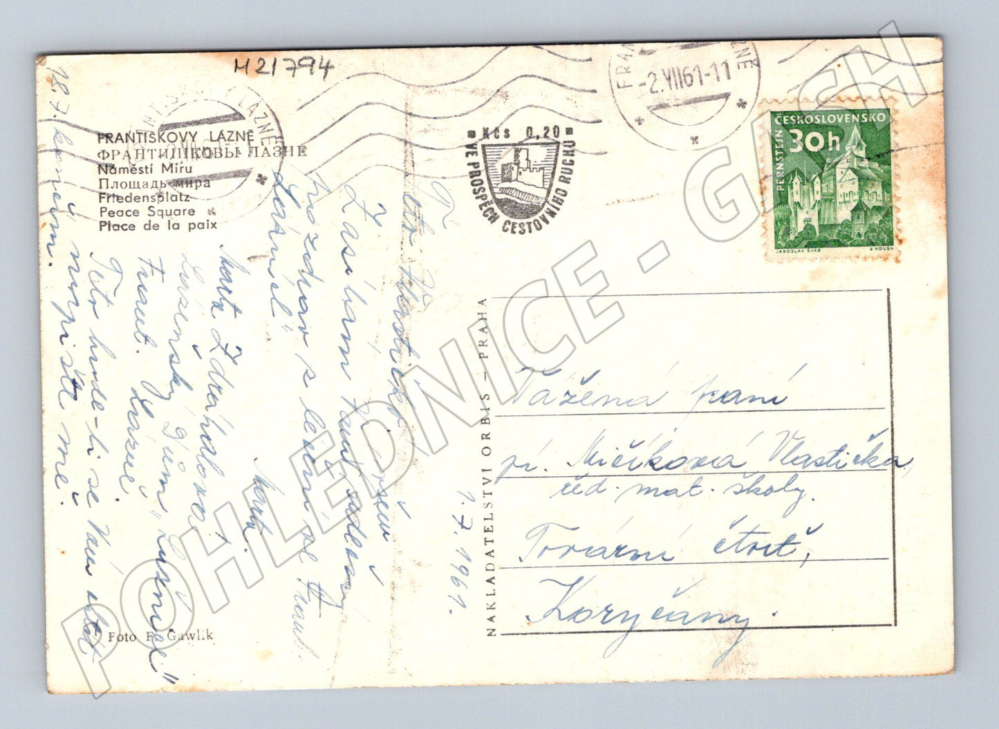 Pohlednice Františkovy Lázně 1961 (M21794)