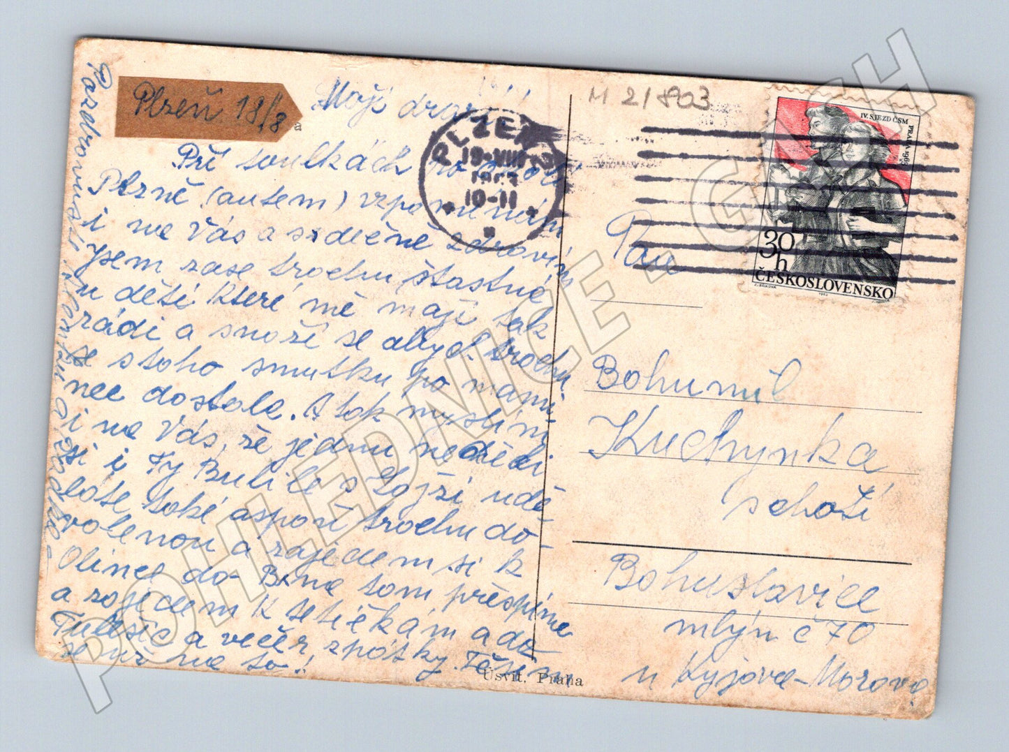 Pohlednice zasněžená krajina chalupy 1919 (M21803)