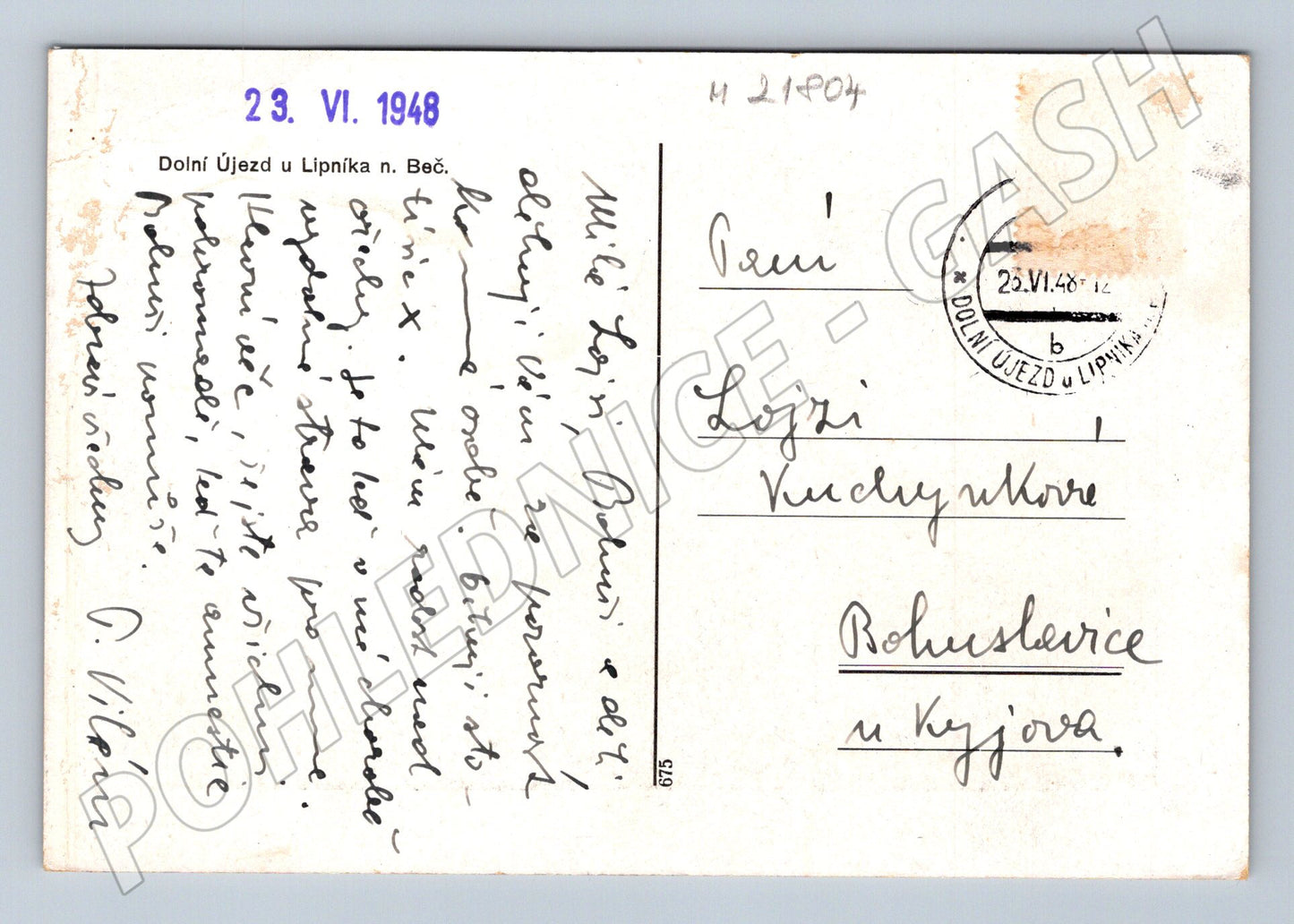 Pohlednice Dolní Újezd u Lipníka n. Beč. 1948 (M21804)