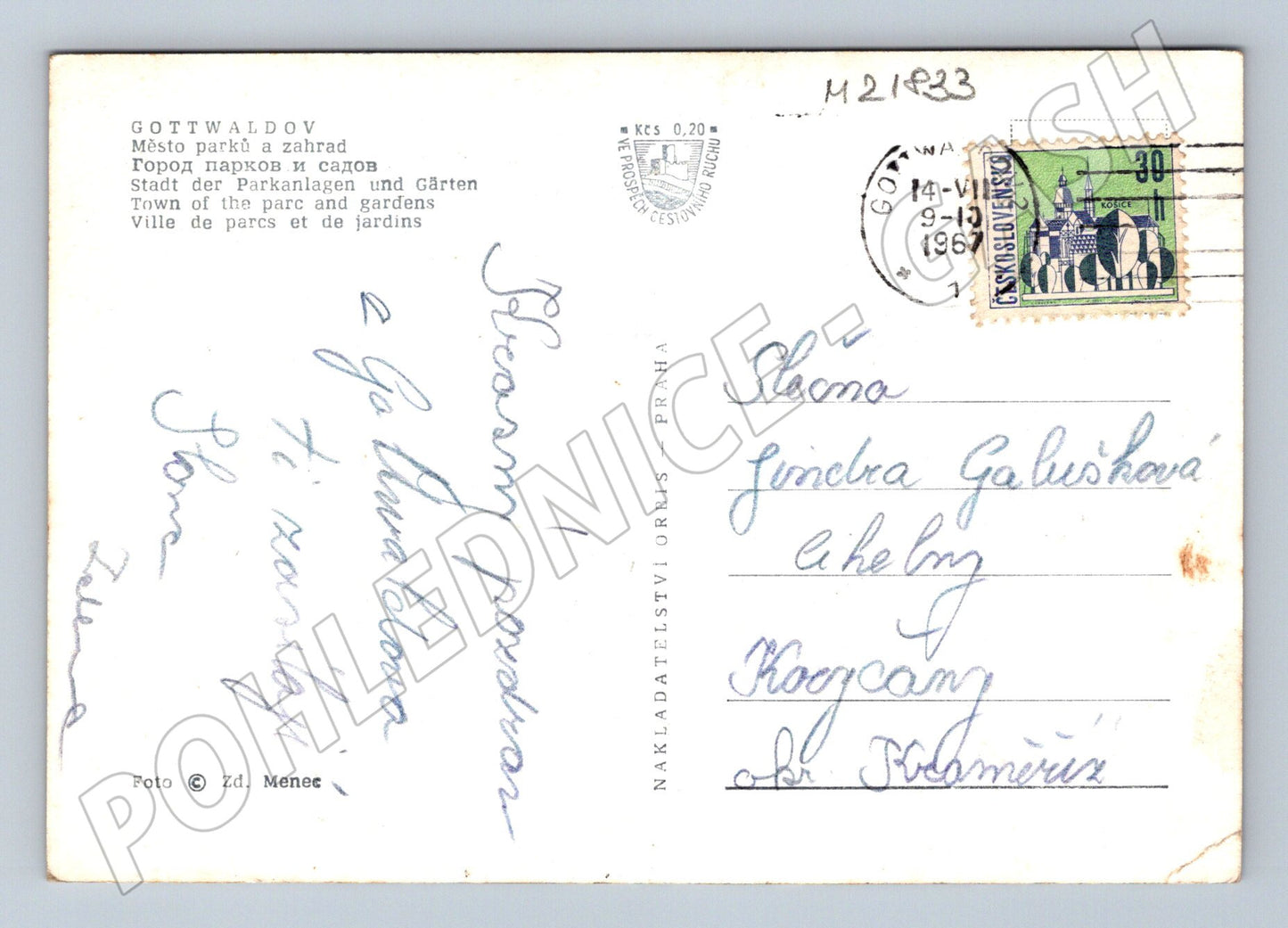Pohlednice Gottwaldov letecký pohled parky 1967 (M21833)