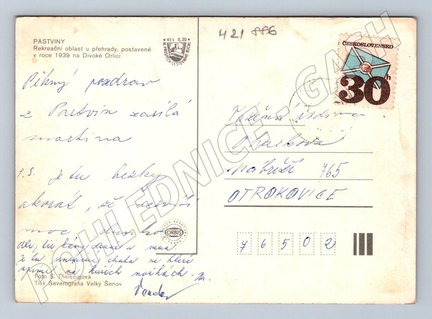 Pohlednice Pastviny Pastvinská přehrada (M21886)