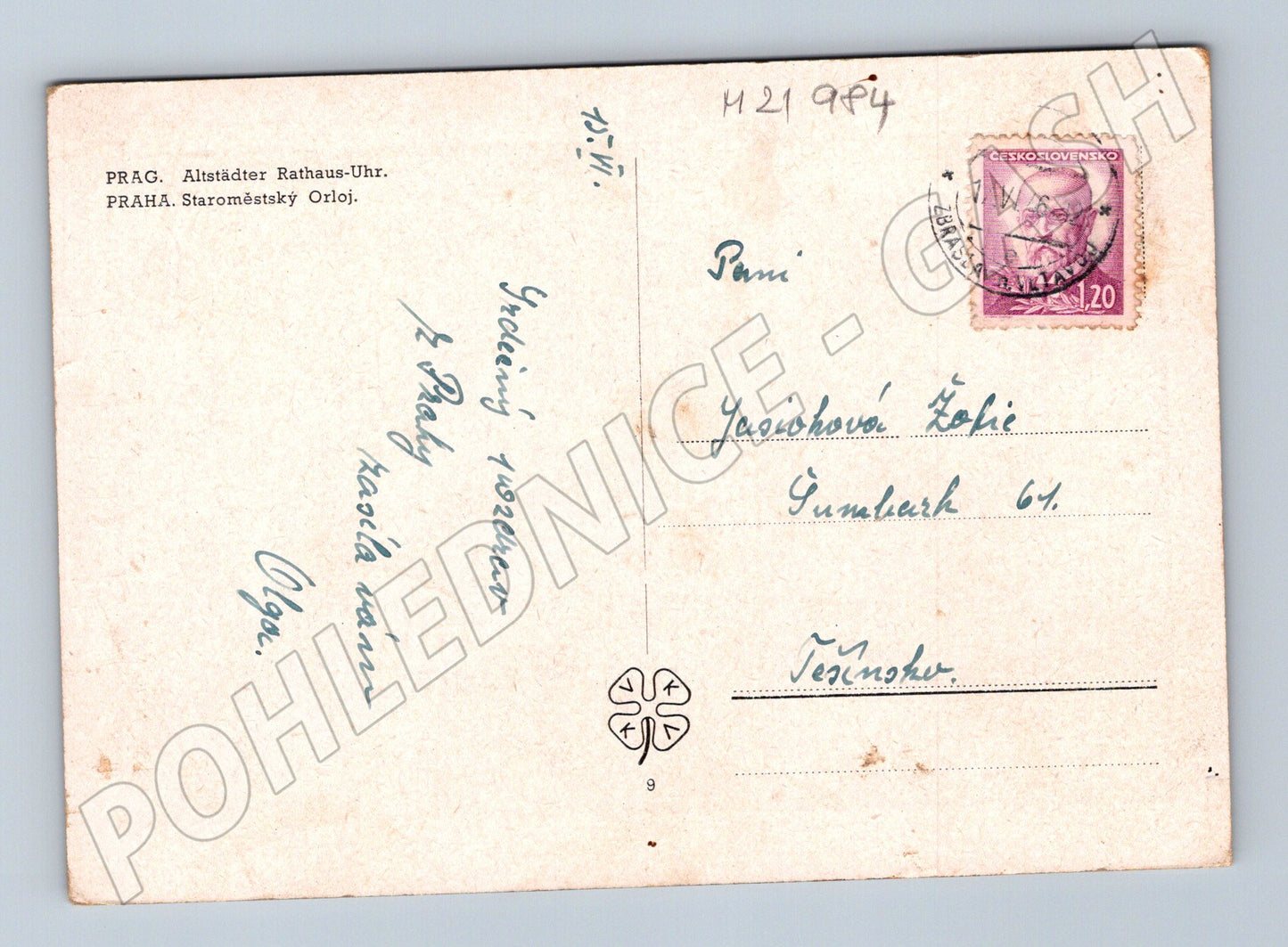 Pohlednice Praha Staroměstský orloj 1952 (M21984)