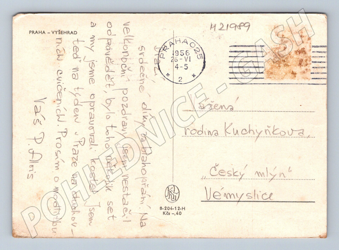 Pohlednice Praha Vyšehrad bazilika Vltava 1956 (M21989)